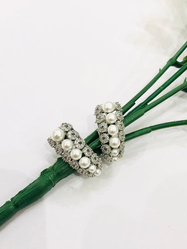Pearl Hoop Diamond Earrings